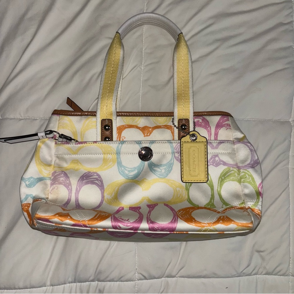 Coach Graffiti Canvas Pink Blue Cream Yellow & Orange Tote/Shoulder Bag